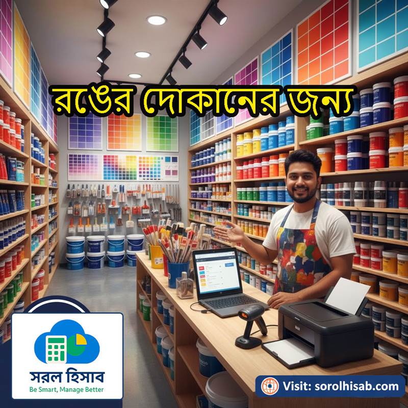 Sorol Hisab Paint Shop Management Software দিয়ে Paint, Brush, Primer, Thinner ও Hardener Stock ও Sales Management